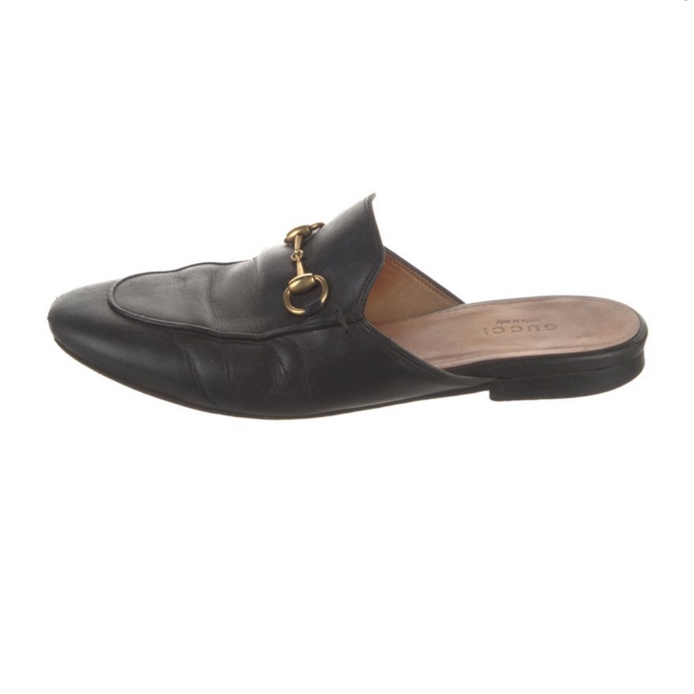Gucci Black Leather Slip-On Mule with Gold Horsebit Size 36 1/2